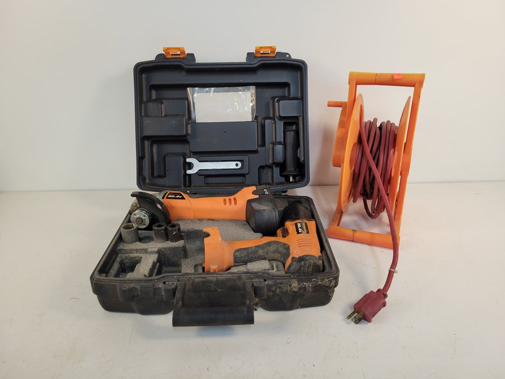 20.4V Cordless Grinder, 1/2" Impact and Extension Cord on Reel