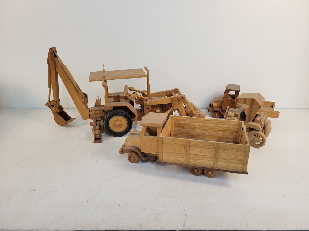 Wood Toy Backhoe and Trucks