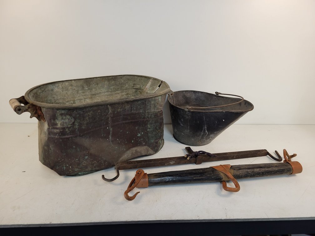 Copper Boiler, Coal Bucket and (2) Eveners