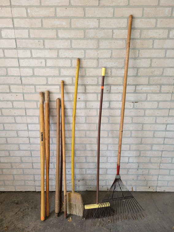 Leaf rake, Wood Handles and Brooms
