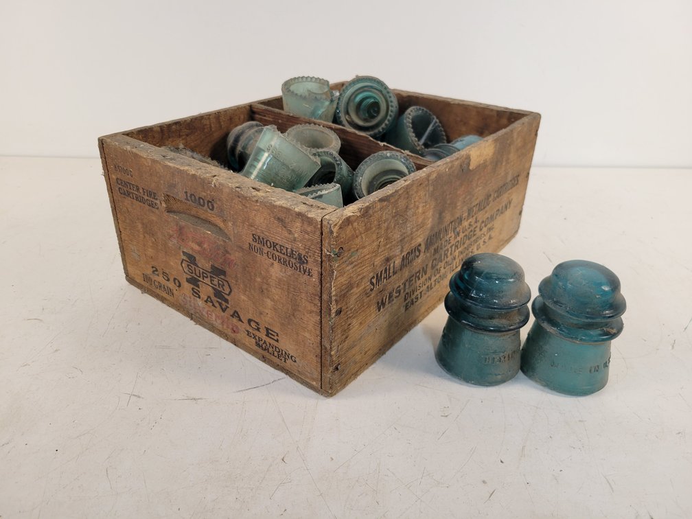 Western Ammunition Crate and Many Glass Insulators