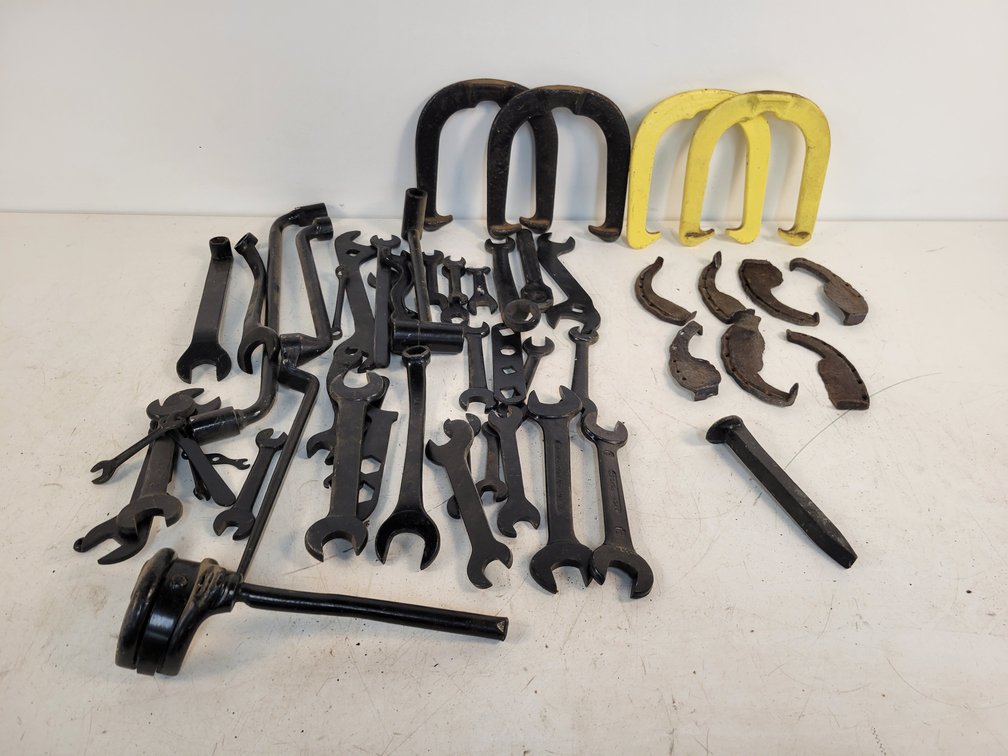 (42) Antique & Vintage Wrenches, Horseshoes, Half-Set Oxen Shoes and More