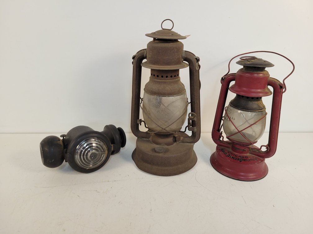 (2) Vintage Lanterns and Buggy Lamp