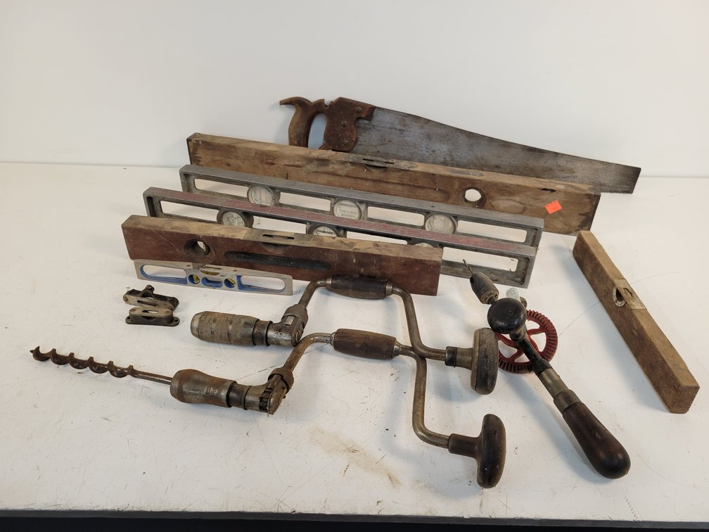 Antique Levels, Hand Drills and More