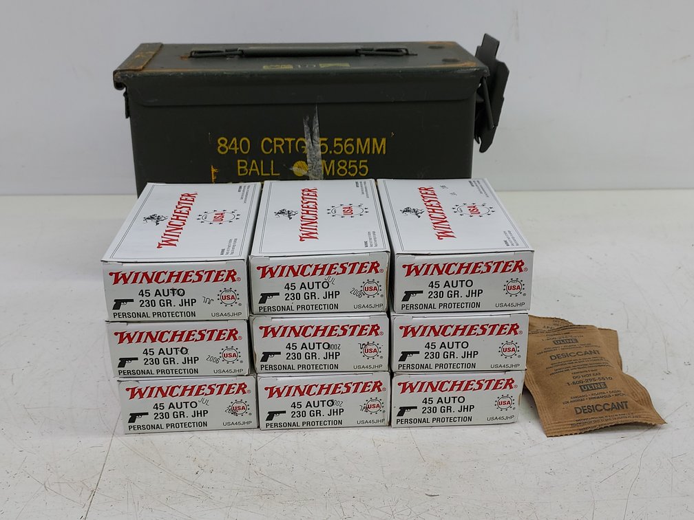 (9) Boxes of Winchester 45 Auto (#USA45JHP)