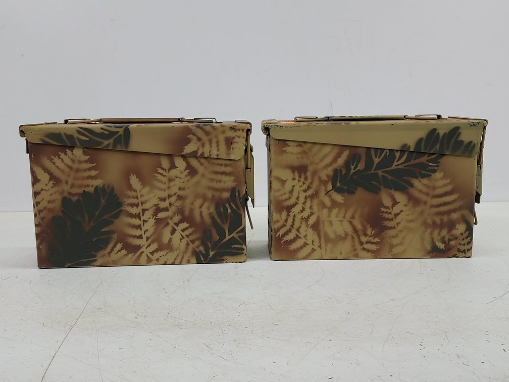 (2) Empty Steel Camo Ammo Boxes