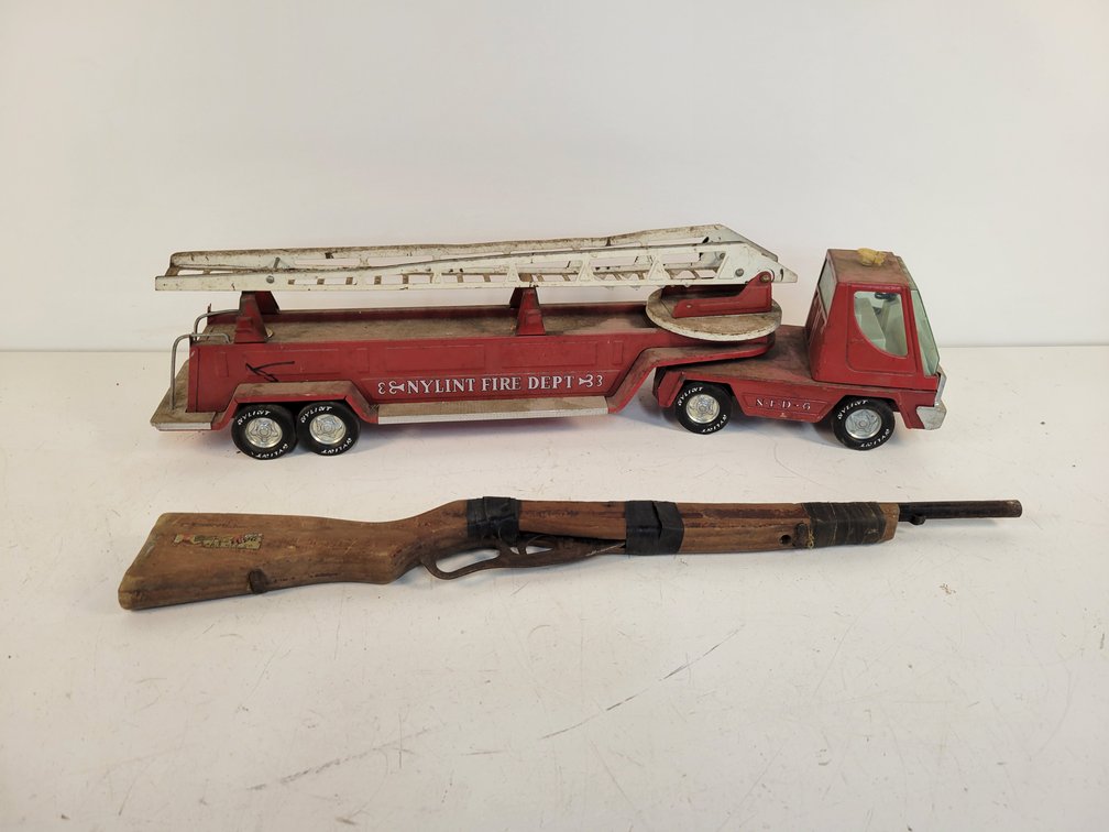 Ny-Lint Pressed Steel Fire Truck Toy and Toy Rifle