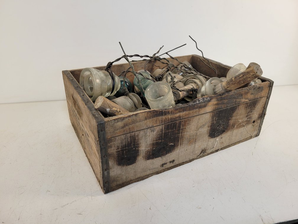 Glass Insulators in Bird's Eye Wood Crate