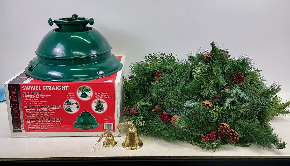 (2) Garland Sections, (2) Bells & Swivel Tree Stand