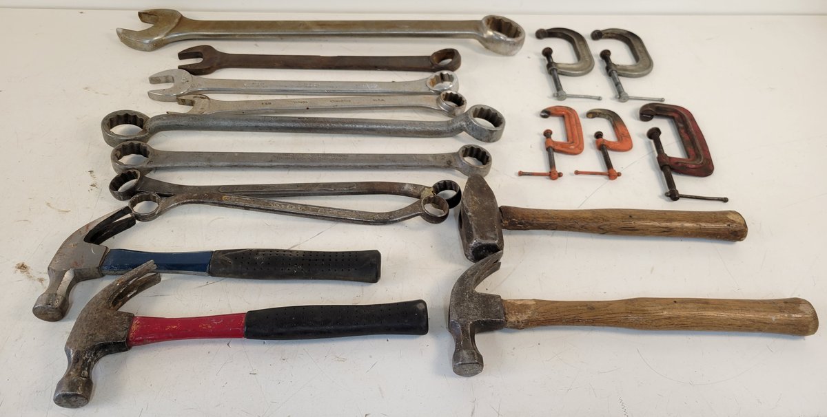 Large Combination Wrenches, C-Clamps and Hammers