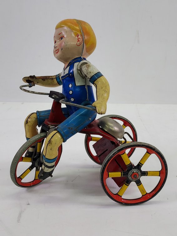 Vintage Kiddy Cyclist Tin Lithograph Wind-Up Toy