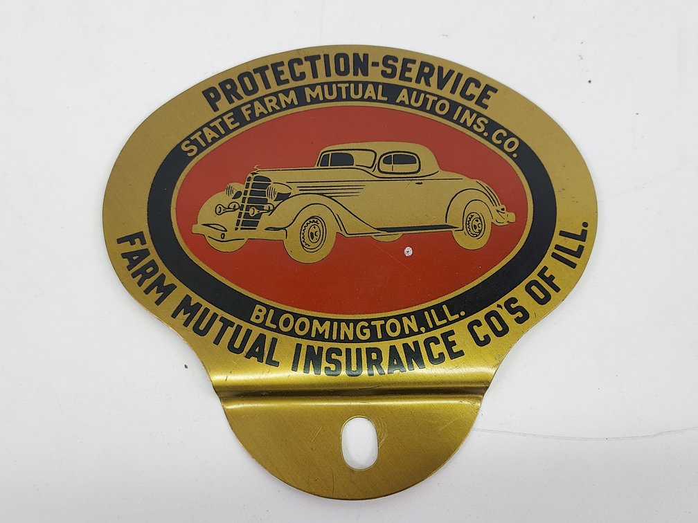 Vintage Brass State Farm License Plate Topper