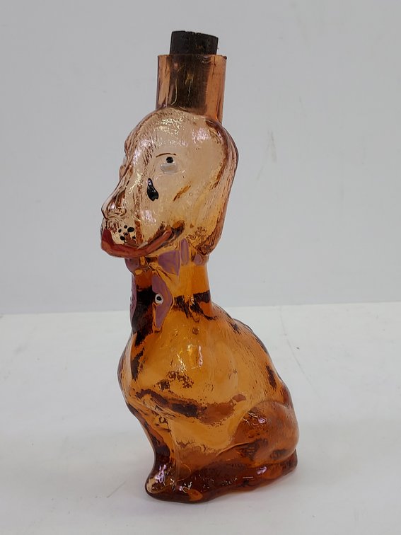 Vintage Amber Glass Dog Decanter