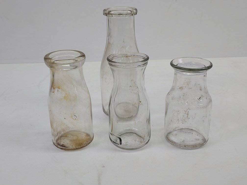 (4) Vintage Glass Milk Bottles