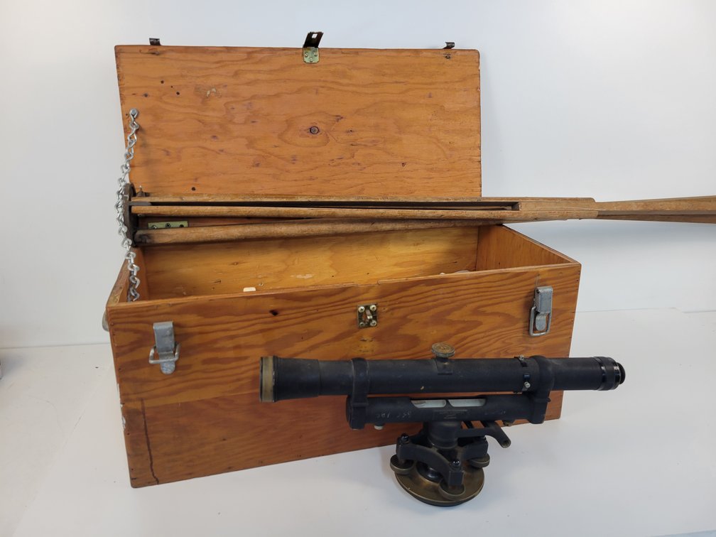 Antique Kueffel & Esser Co. Transit Scope with Case and Wood Tripod