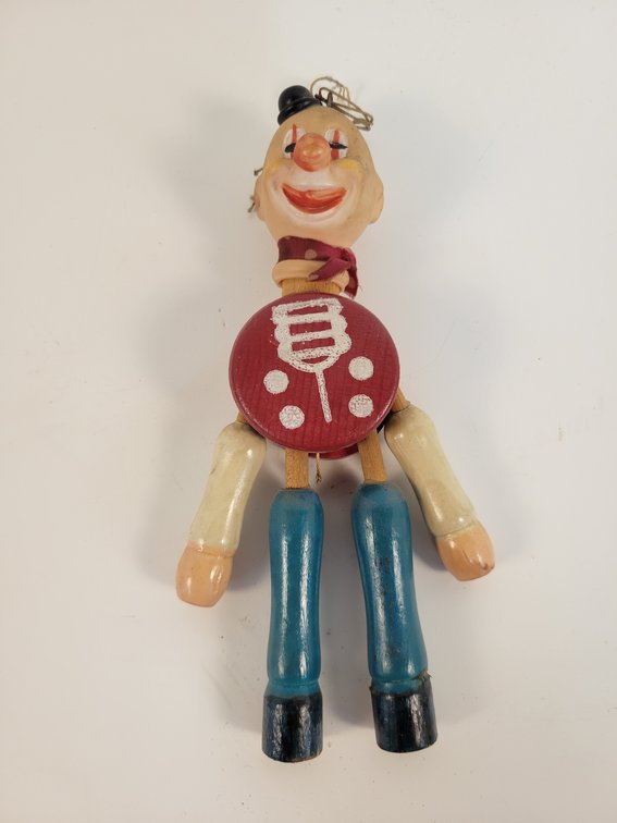 Vintage Wood "Jumping Jack" Toy with Rubber Clown Head