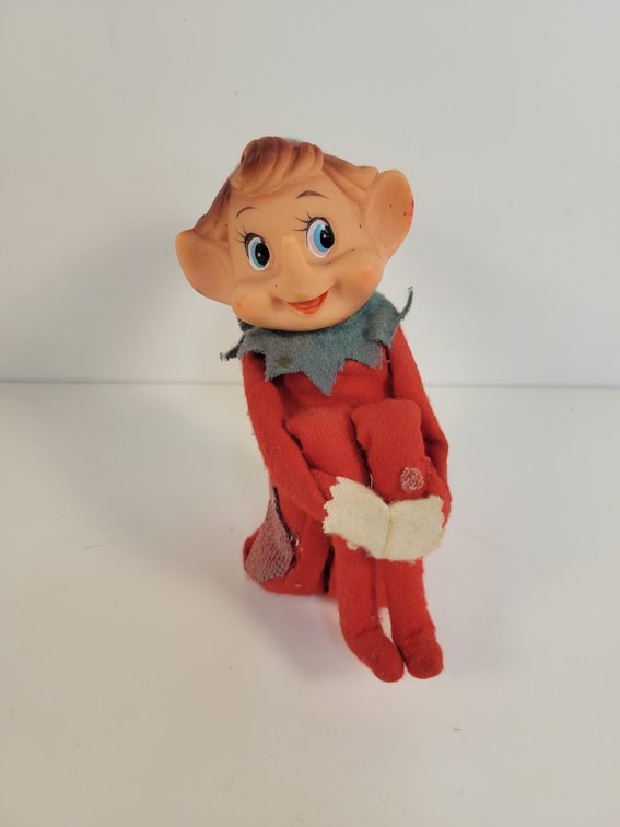 Vintage "Knee Hugger" Elf Christmas Decoration with Noise Maker