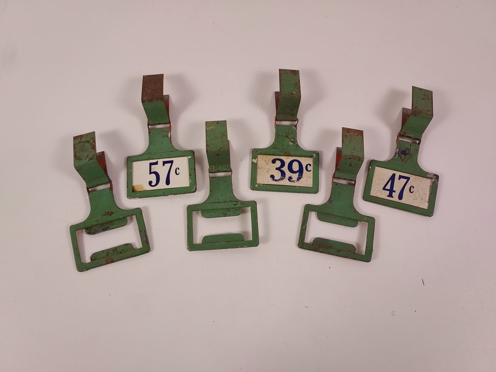 (6) Vintage Pressed Tin Price Tag Holders