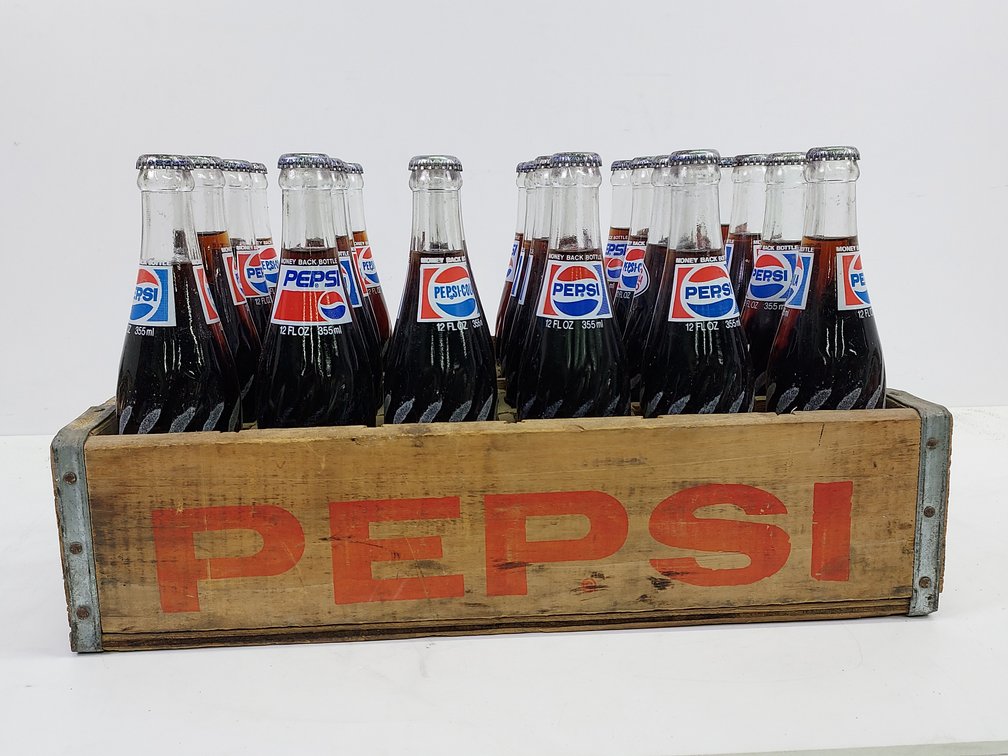 Vintage Wood Pepsi Crate with (24) Full Bottles of Pepsi