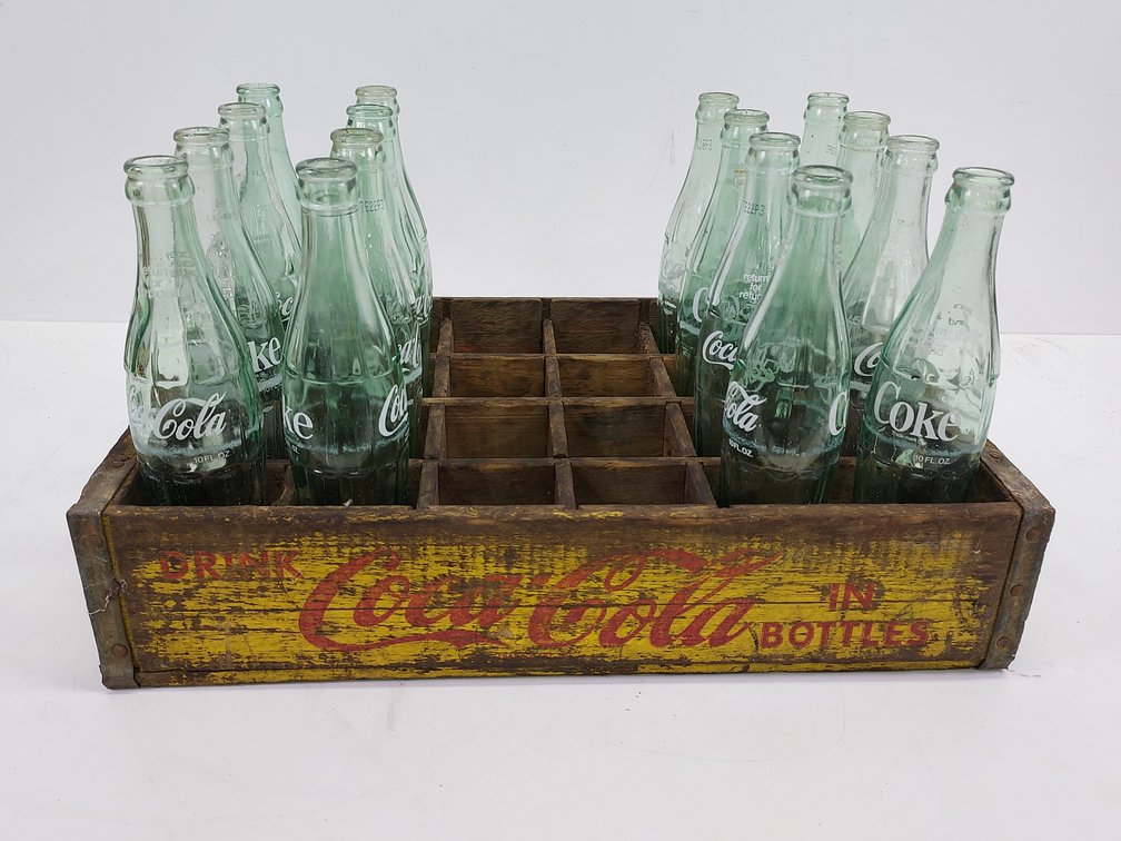Vintage Wood Coca-Cola Crate with (16) Empty Coke Bottles