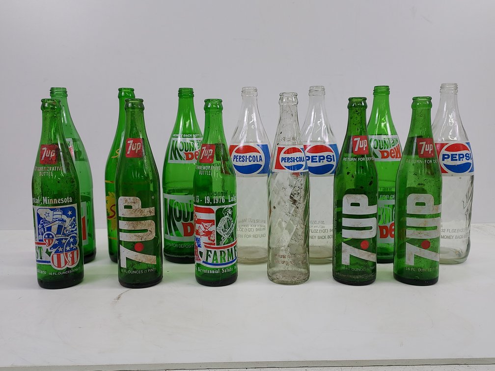 (13) Vintage Soda Bottles (16 oz & 32 oz)