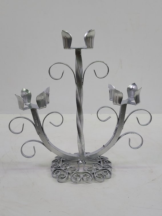 Wrought Iron Candle Holder Painted Silver