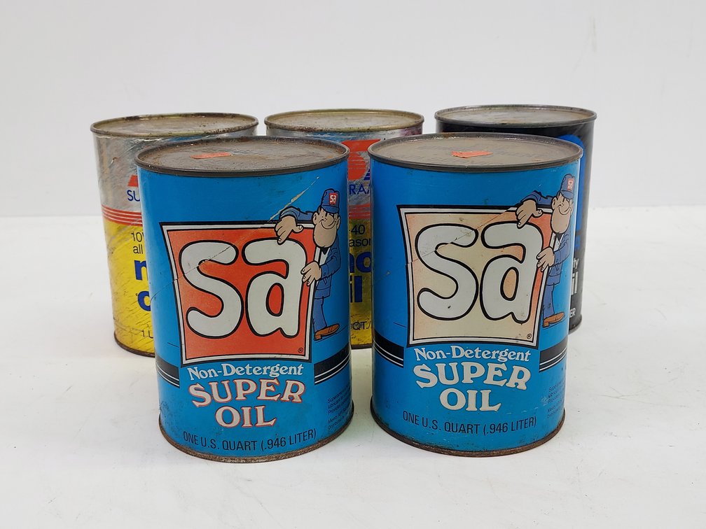 (5) Vintage Super America Full Quart Cans of Oil