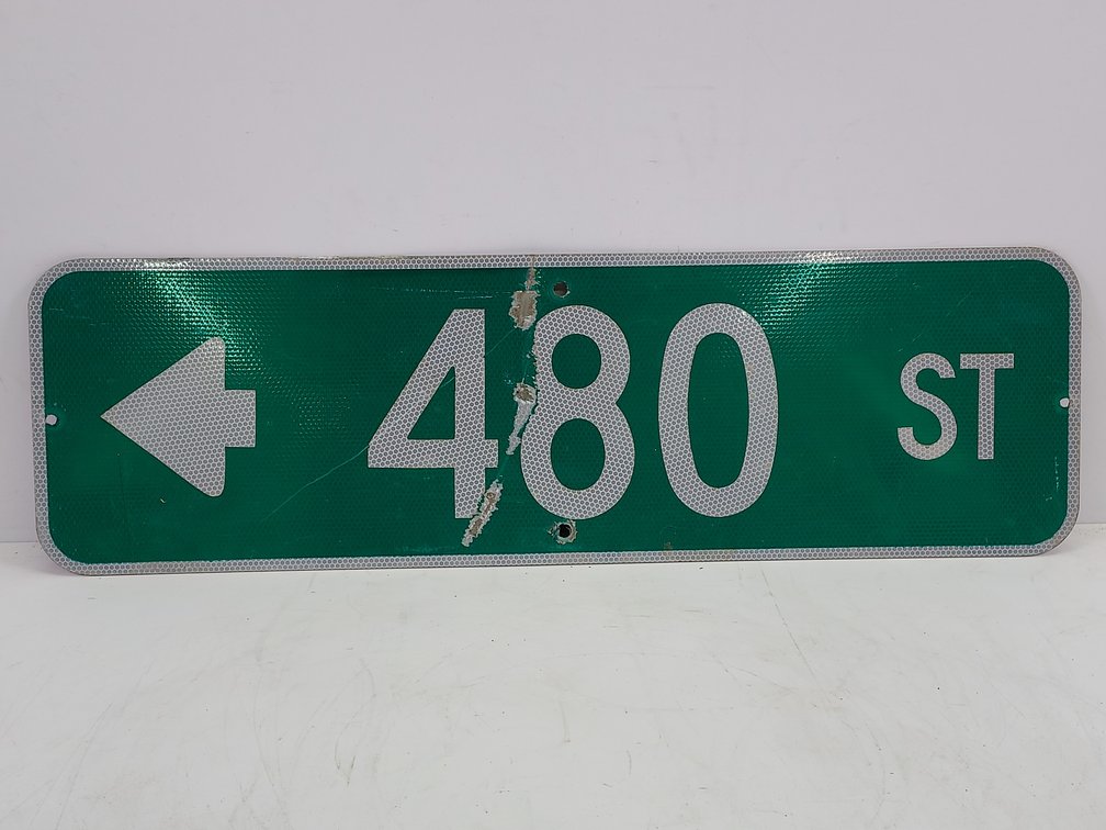 Aluminum "480 ST" Sign (Arrow Pointing Left)