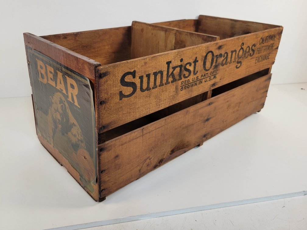 Vintage SUNKIST Oranges Wood Crate with "BEAR" Paper Label