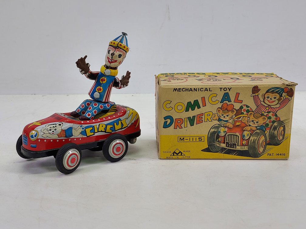Vintage Mitsuhashi Wind-Up Comical Driver With Original Box