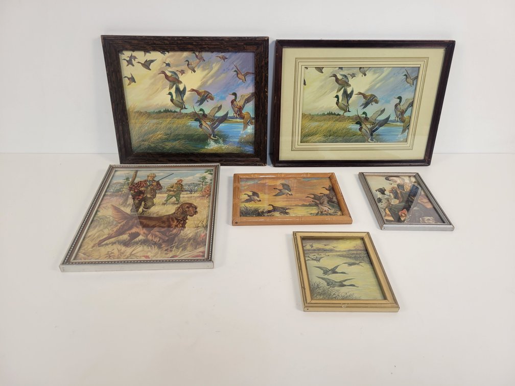 (6) Vintage Framed Lithograph Prints - Hunting