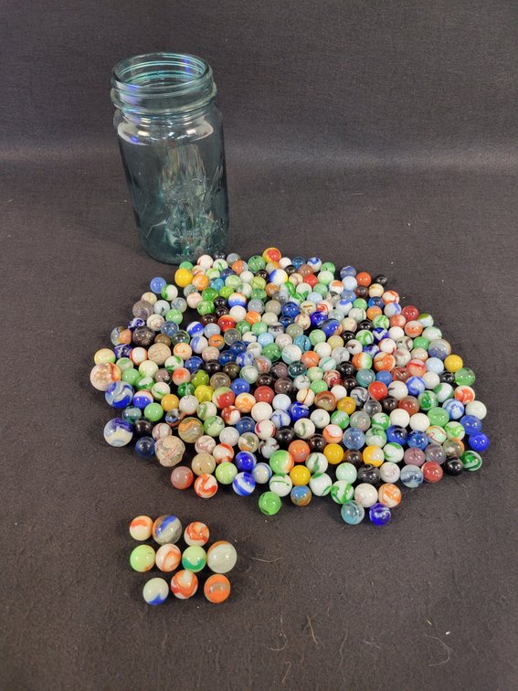 Quart Jar FULL of Vintage Marbles
