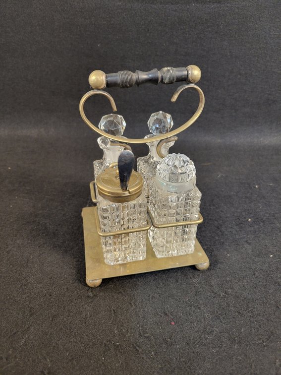 Vintage Cruet Set with Silver-Plated Caddy
