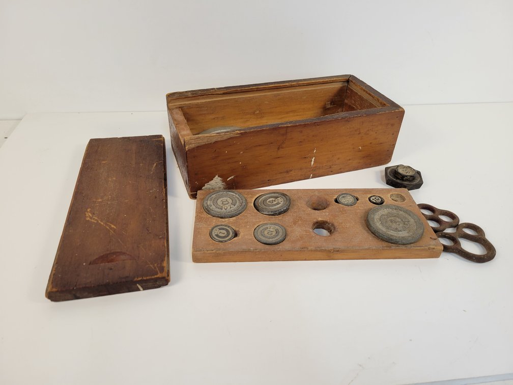 Antique Scale Weight Set is Wood Case