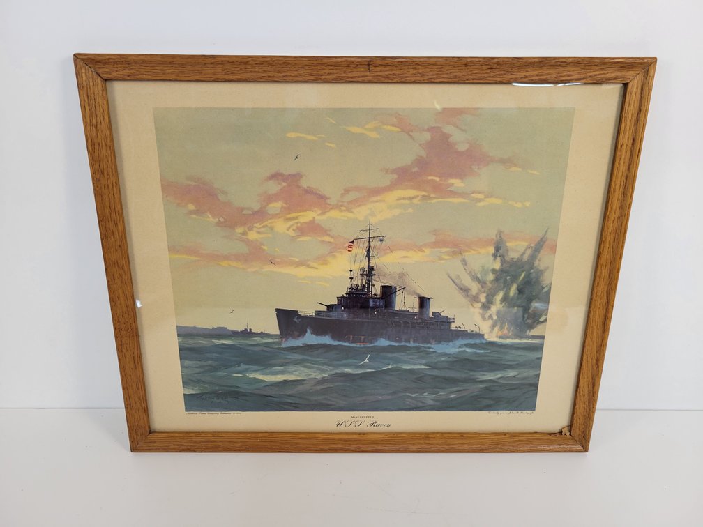 1944 "USS Raven" WW2 Minesweeper Ship Framed Print by Gordon Grant