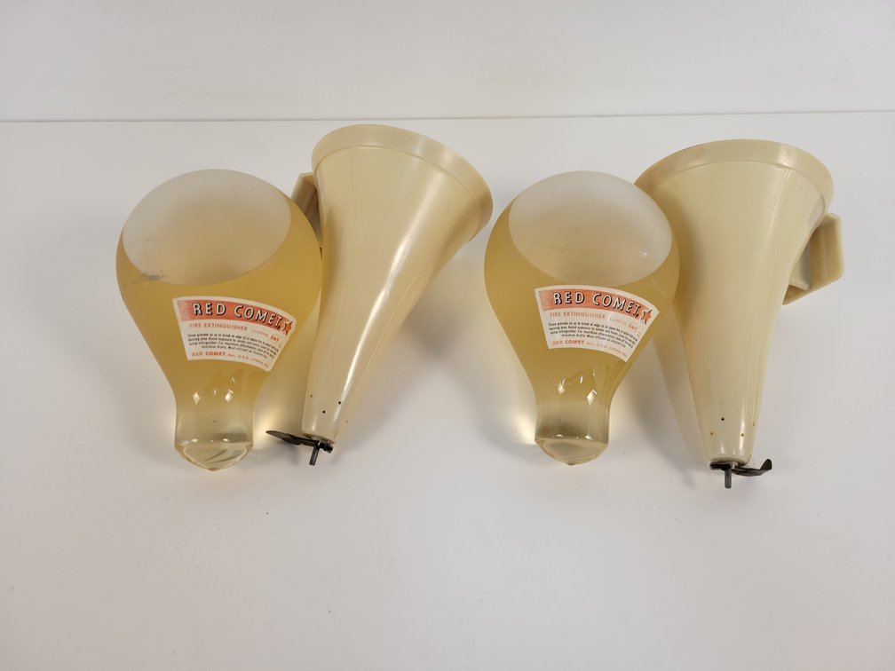 (2) Vintage "Red Comet" Fire Suppression Grenades with Holders