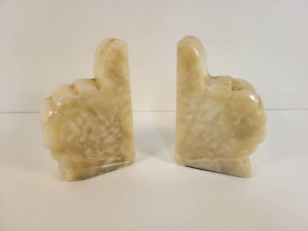 Mid-Century Carved Onyx "Fan" Bookends