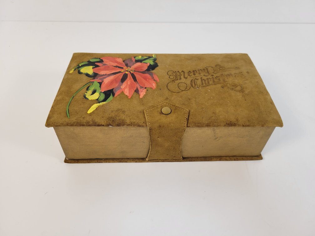 Antique Leather Covered Christmas Card Box