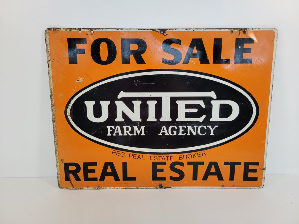 "United Farm Agency" Double-Sided Metal Sign