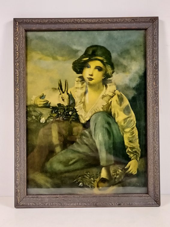 Vintage Framed Print of "Boy & Rabbit"