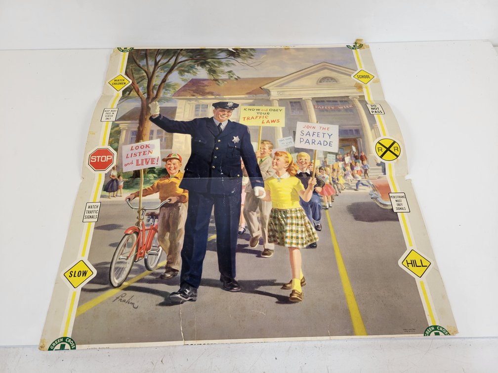 1955 "Look, Listen & Live" Safety Lithograph Poster