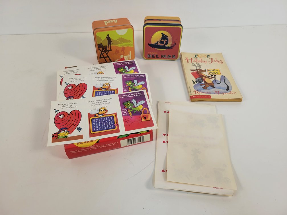(2) Fossil Watch Tins (Empty), Valentine's Cards, and More