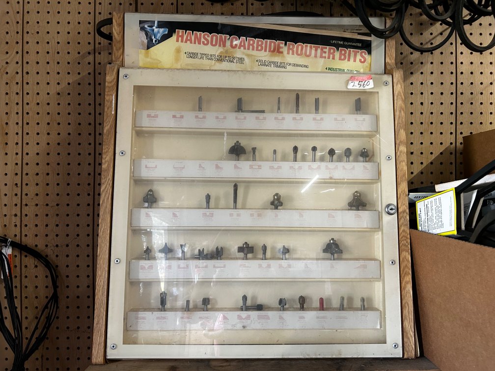 Carbide router bits in cabinet