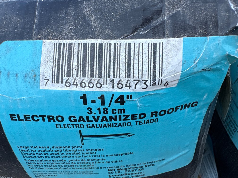 50 lb box 1 1/4 Electro Galvanized Roofing Nails