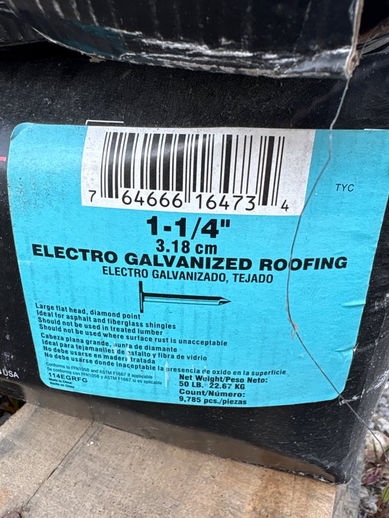 2 boxes 1 1/4” Electro Galvanized Roofing Nails