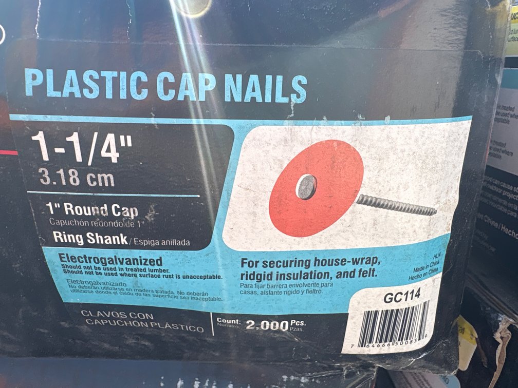 2 boxes 1 1/4 plastic cap nails