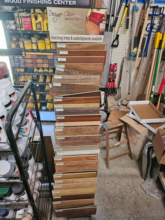 Laminate flooring display rack and contents
