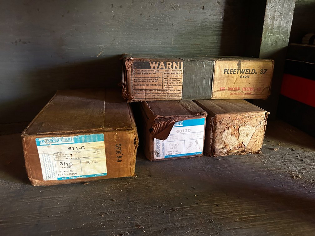 Large boxes of welding rods