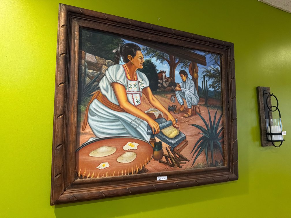 Wooden framed painting on canvas