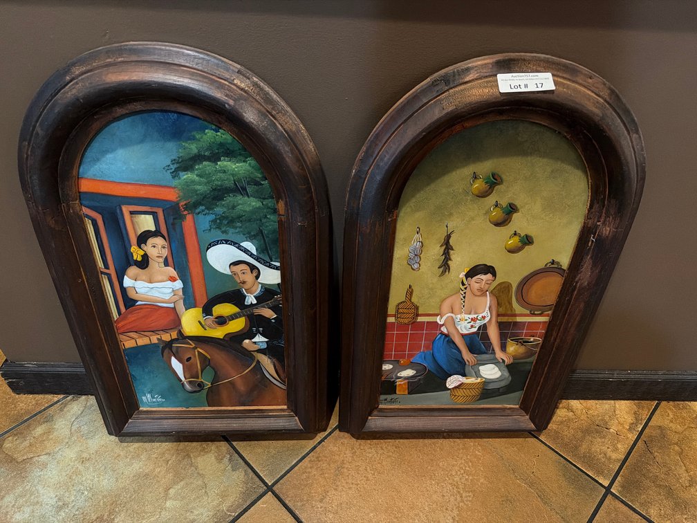 Wooden framed paintings on canvas